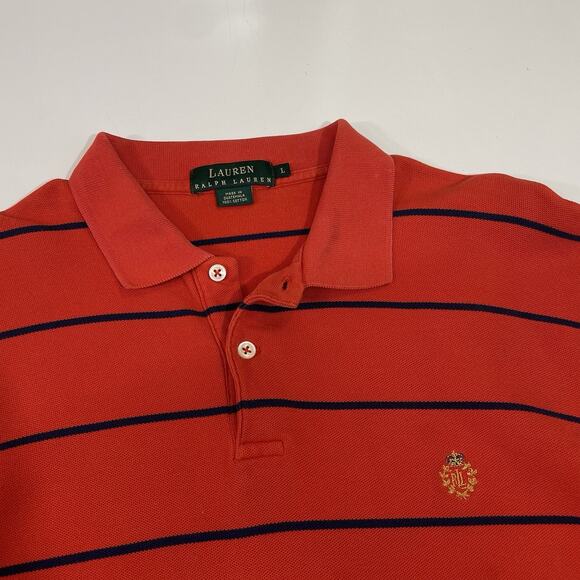 1990’s VTG Polo Ralph Lauren Rugby Style Striped 1/4 Button Polo Shirt Orange - Picture 2 of 7